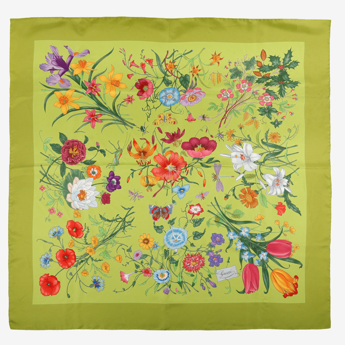 Flora Silk Scarf, Green