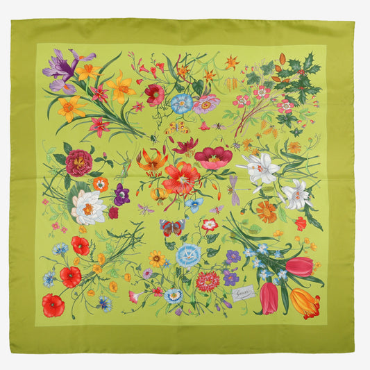 Flora Silk Scarf, Green