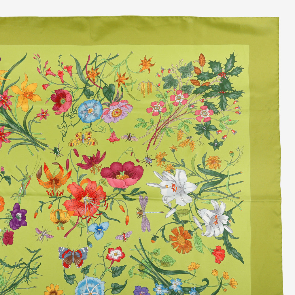Flora Silk Scarf, Green