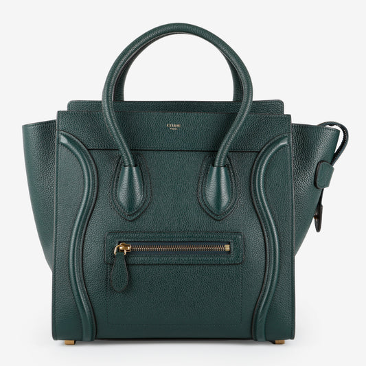 Micro Luggage Tote, Green Grained Calfskin