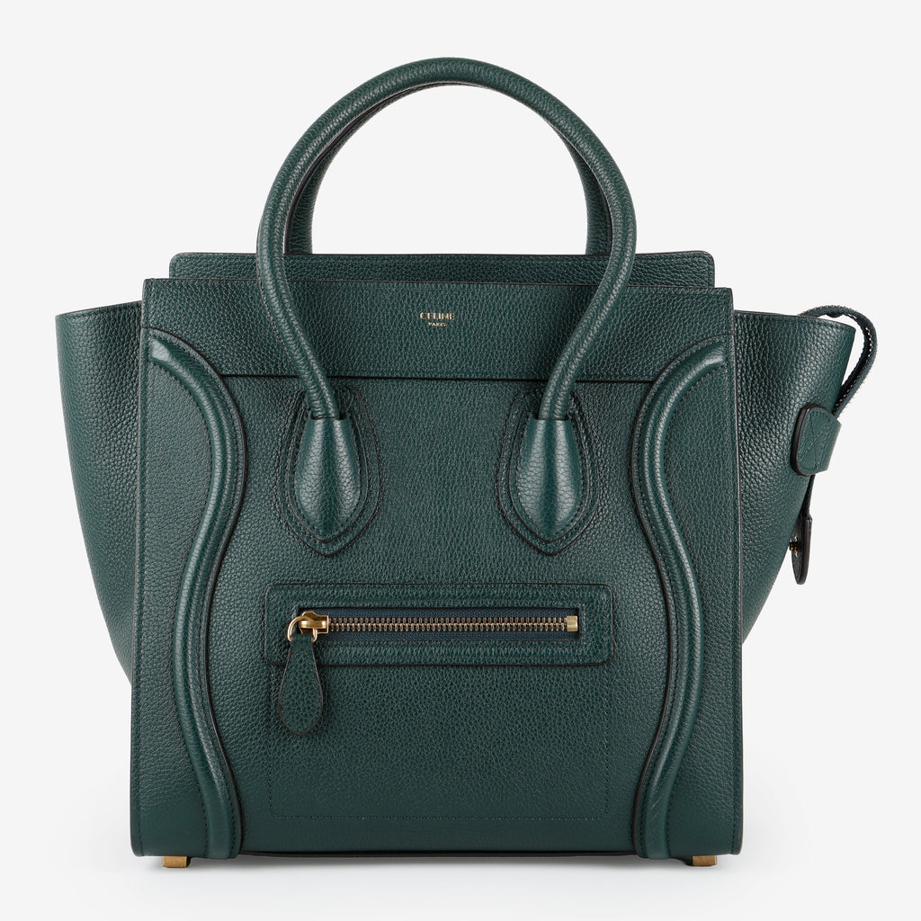 Micro Luggage Tote, Green Grained Calfskin