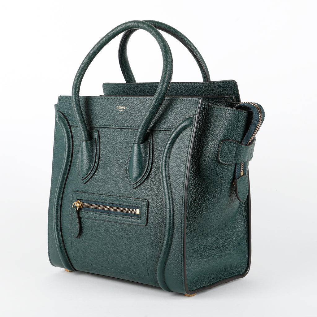 Micro Luggage Tote, Green Grained Calfskin