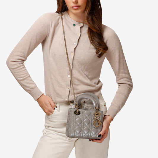 Mini Lady Dior, Metallic Gray Lambskin