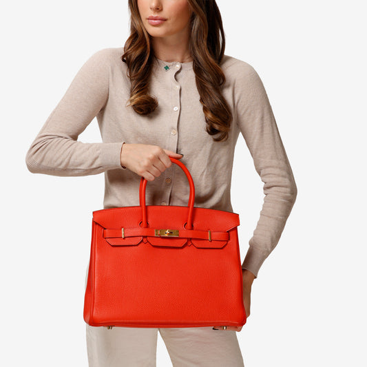 Birkin 35 Rouge Pivione, Togo, Gold Hardware (2013, Q Square)