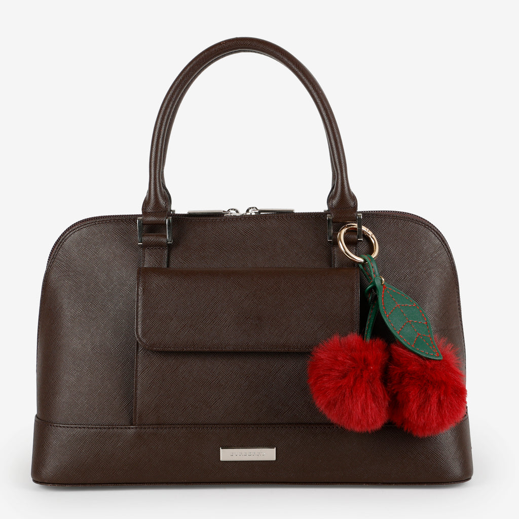 Front Pocket Bowler Bag, Dark Brown Saffiano