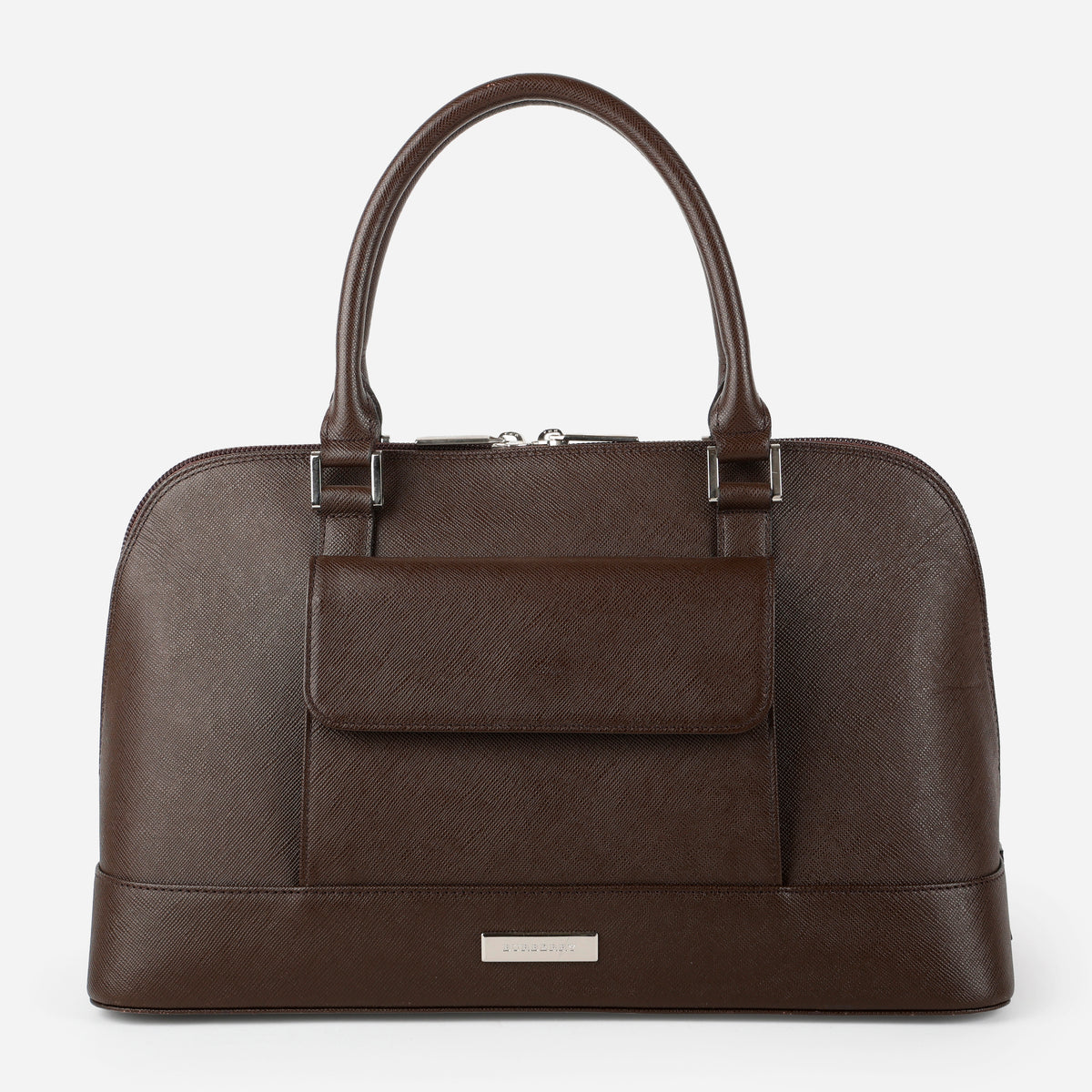 Front Pocket Bowler Bag, Dark Brown Saffiano