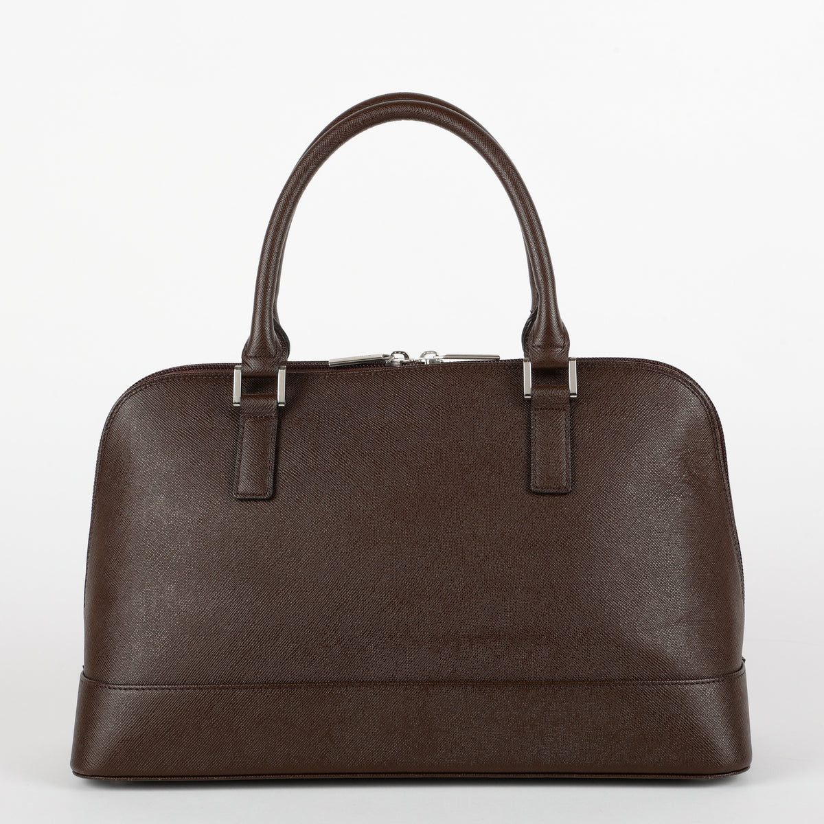 Front Pocket Bowler Bag, Dark Brown Saffiano