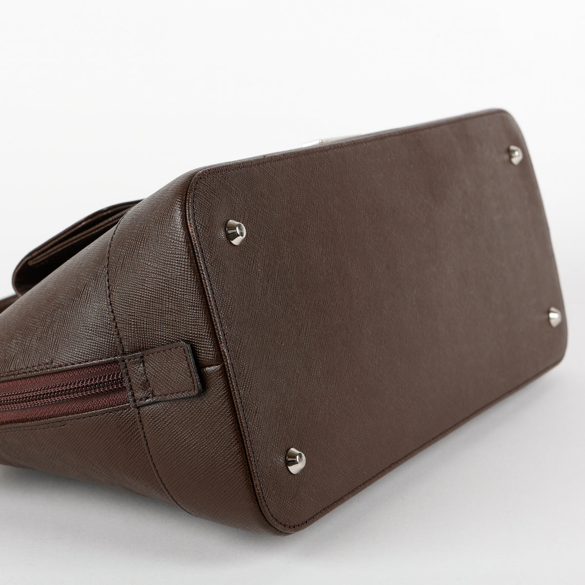Front Pocket Bowler Bag, Dark Brown Saffiano