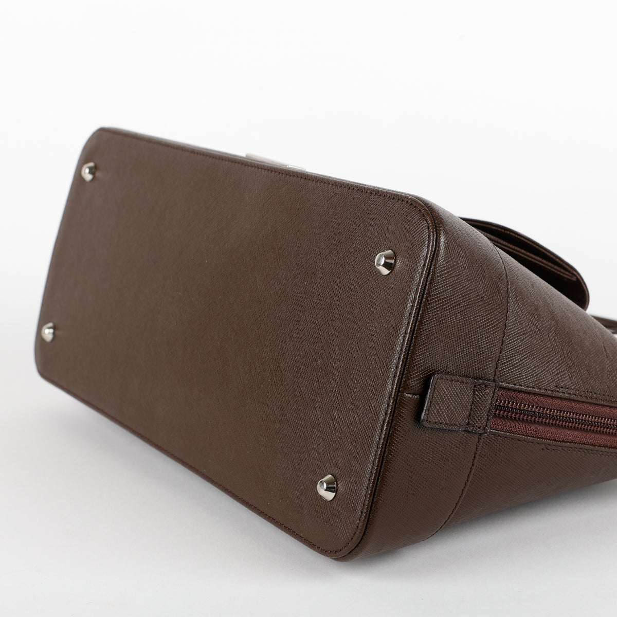 Front Pocket Bowler Bag, Dark Brown Saffiano