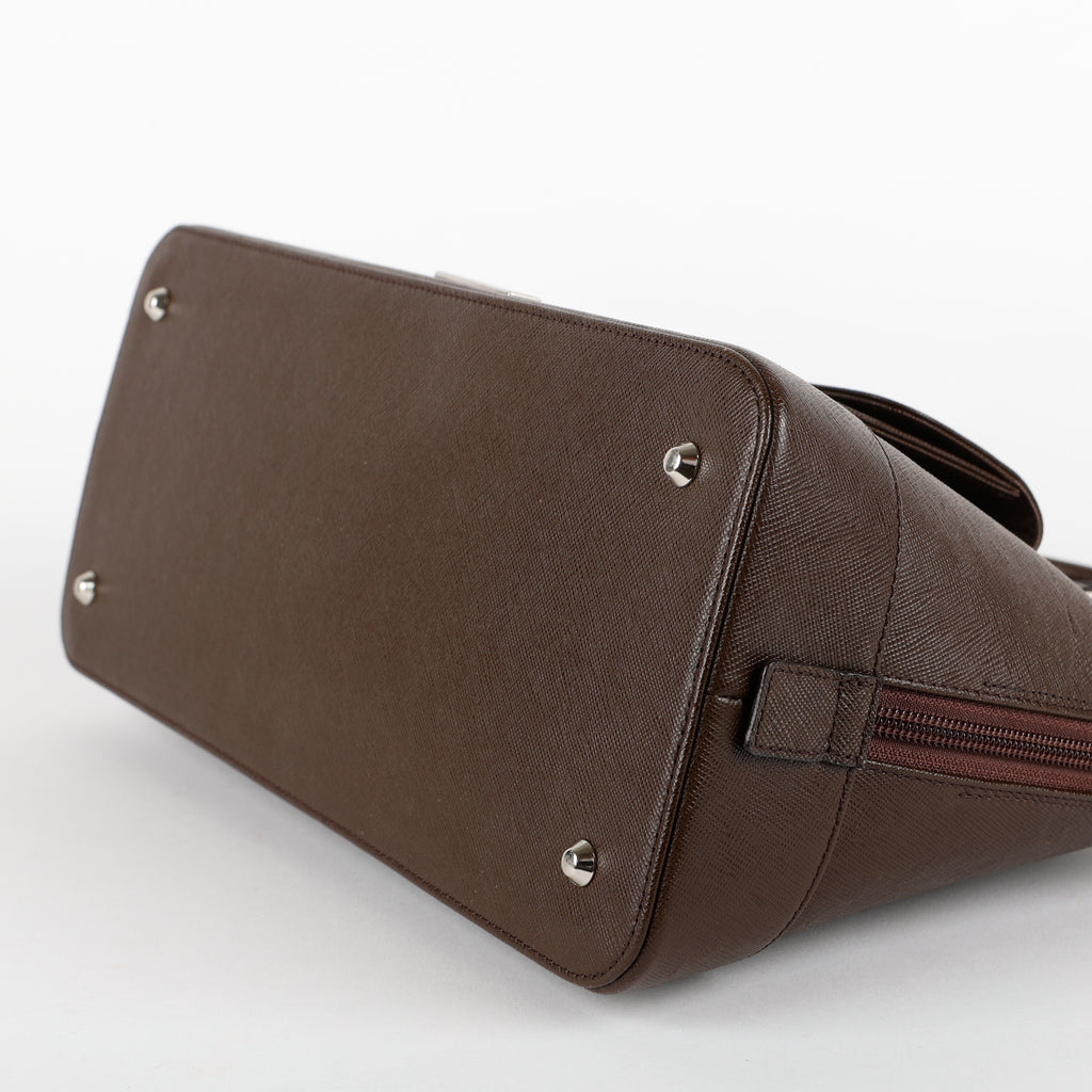 Front Pocket Bowler Bag, Dark Brown Saffiano