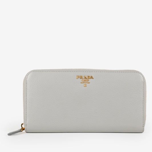 Zip Around Wallet, Grey Grained Calfskin