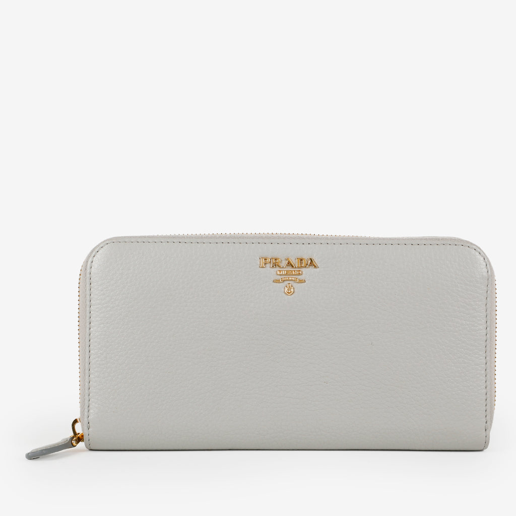 Zip Around Wallet, Grey Grained Calfskin