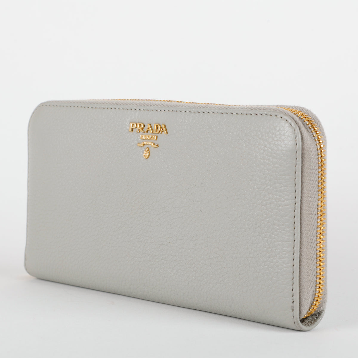 Zip Around Wallet, Grey Grained Calfskin