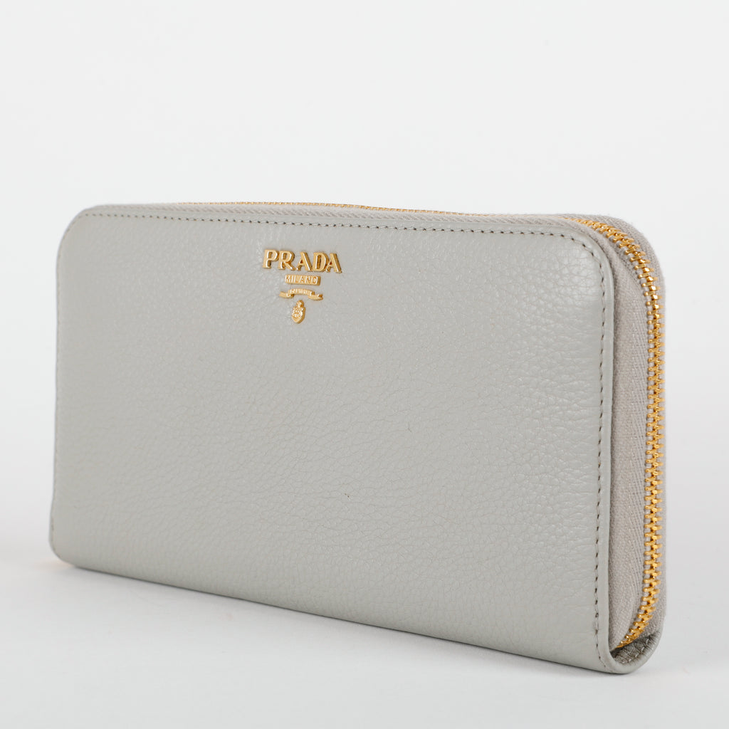 Zip Around Wallet, Grey Grained Calfskin