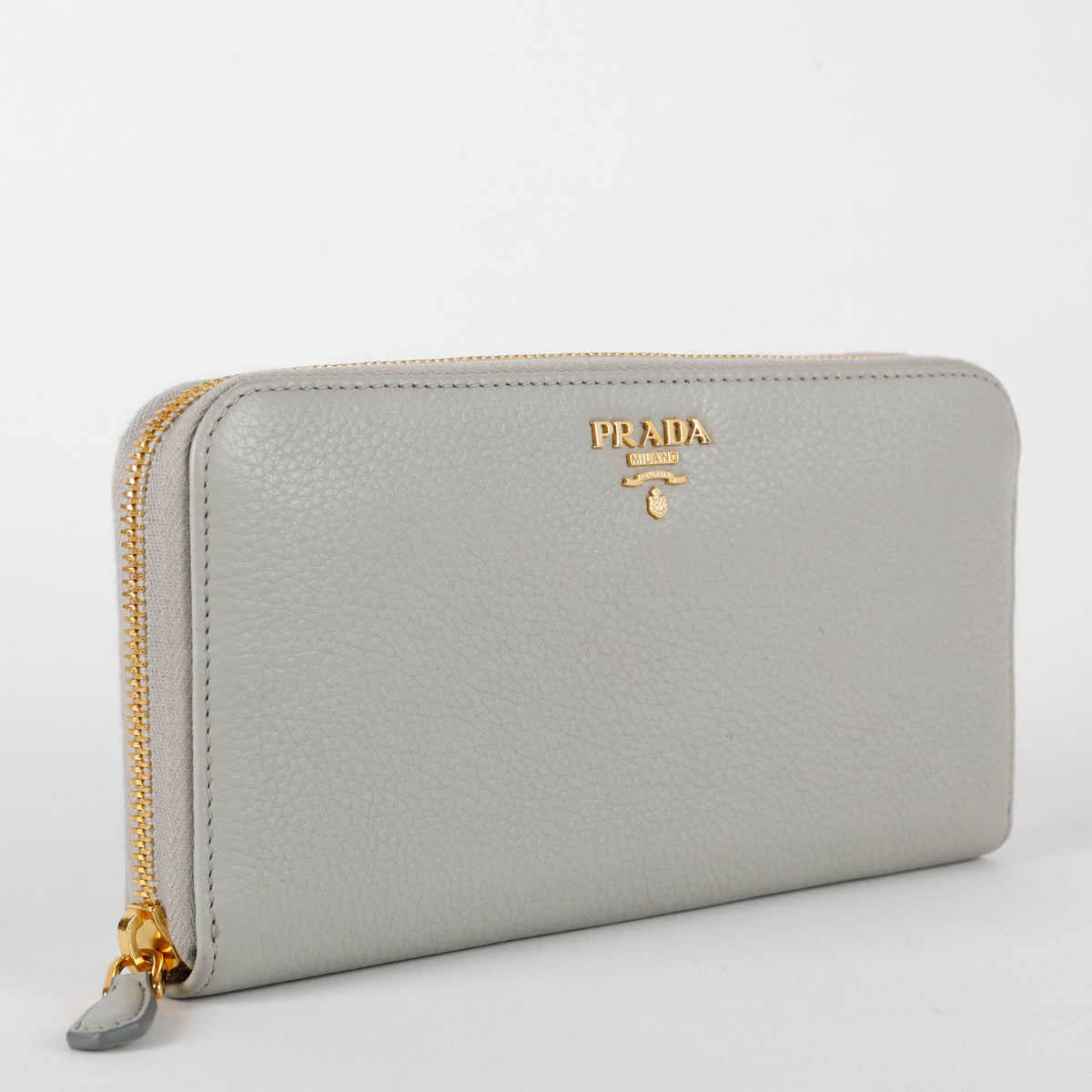 Zip Around Wallet, Grey Grained Calfskin