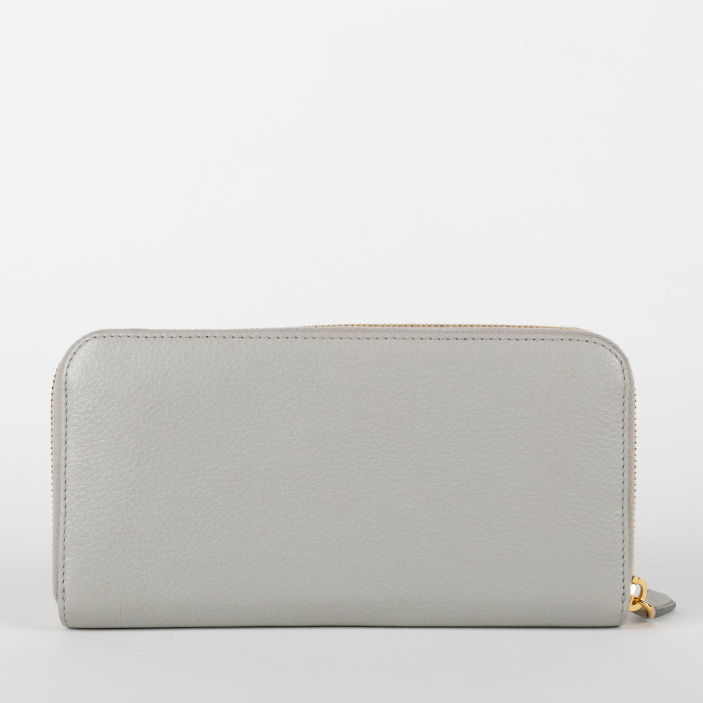 Zip Around Wallet, Grey Grained Calfskin
