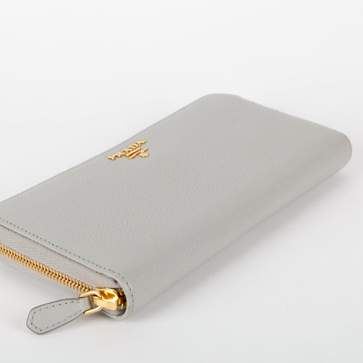 Zip Around Wallet, Grey Grained Calfskin