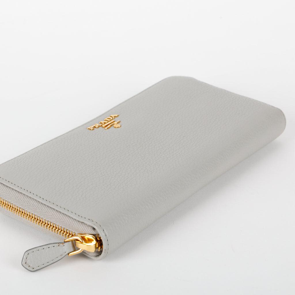 Zip Around Wallet, Grey Grained Calfskin