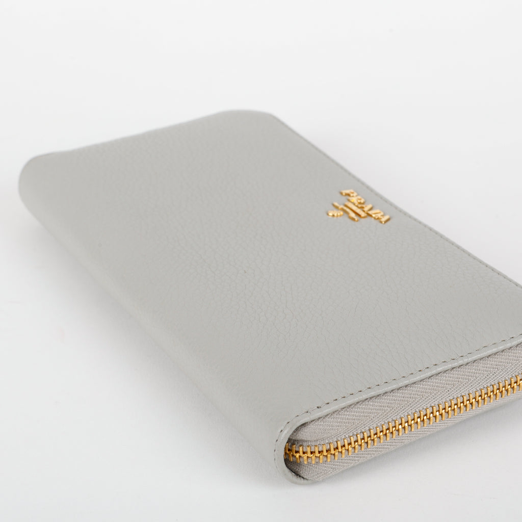 Zip Around Wallet, Grey Grained Calfskin