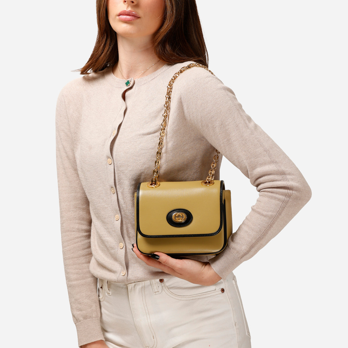 Small Marina Chain Shoulder Bag, Tan Calfskin