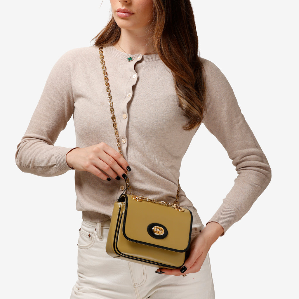 Small Marina Chain Shoulder Bag, Tan Calfskin