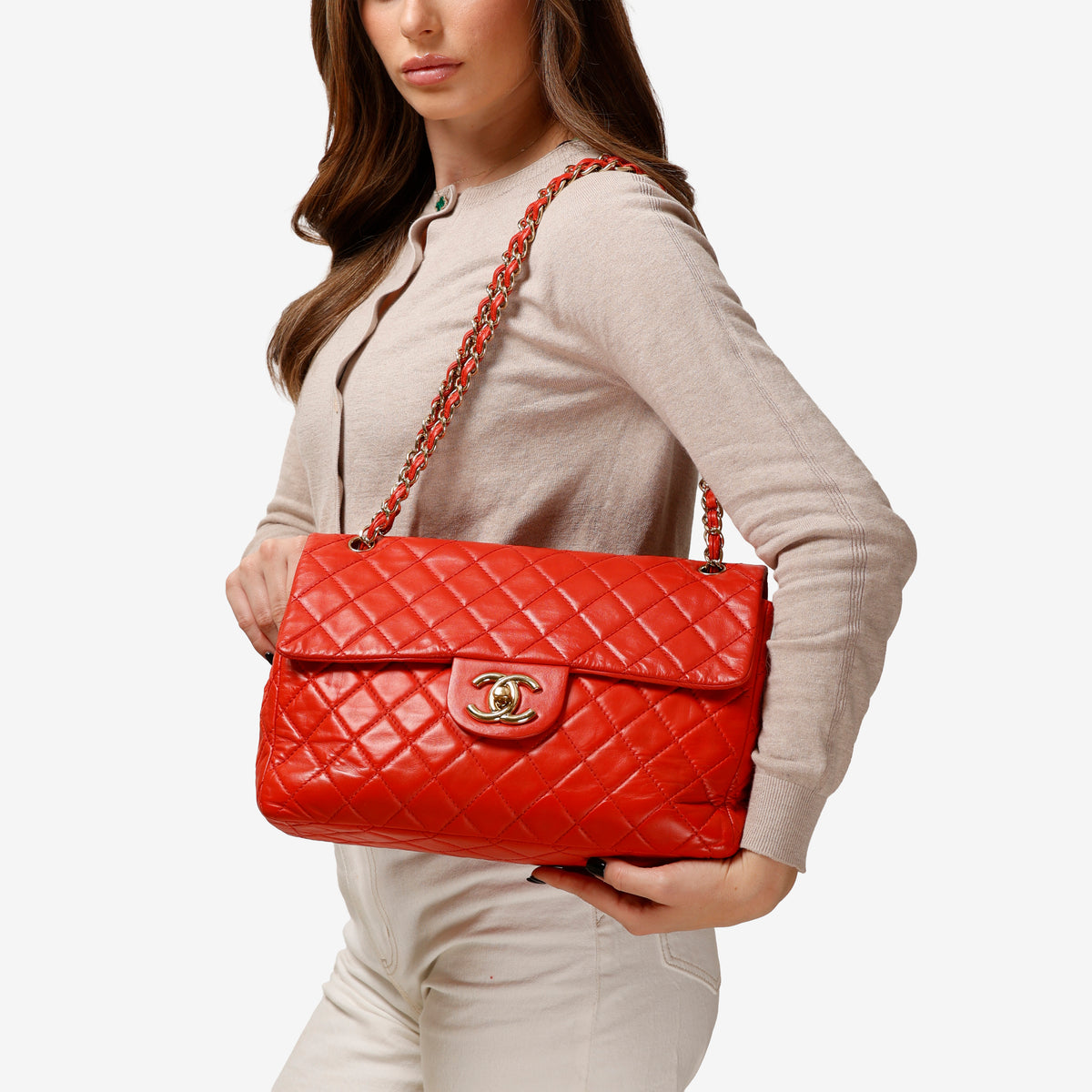 Jumbo Single Flap, Coral Lambskin