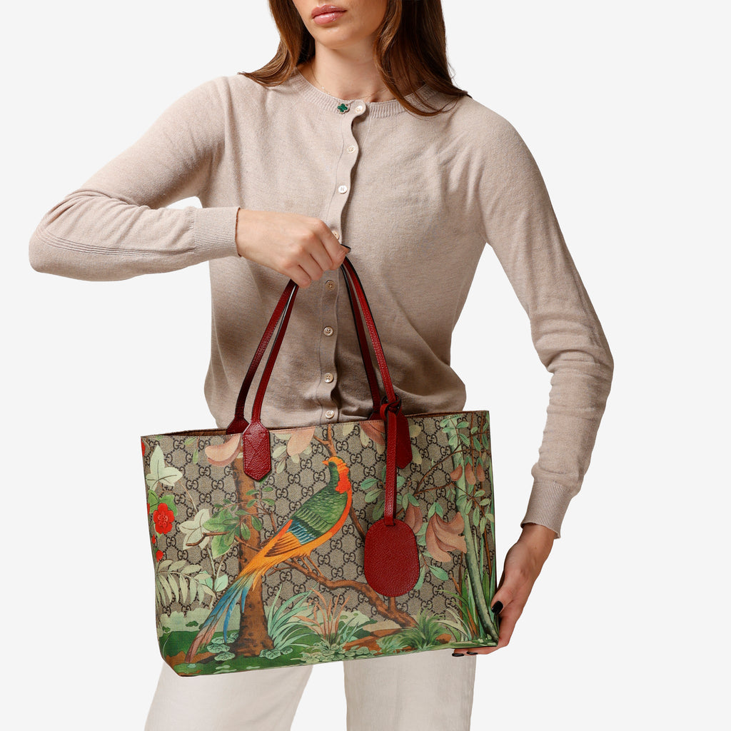 Medium Tian Shopping Tote, Tropic Coated Canvas