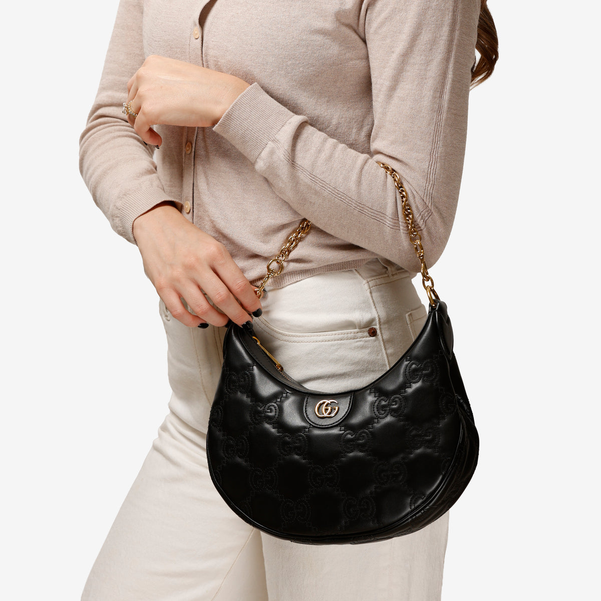 Small Matelasse Hobo Shoulder Bag, Black