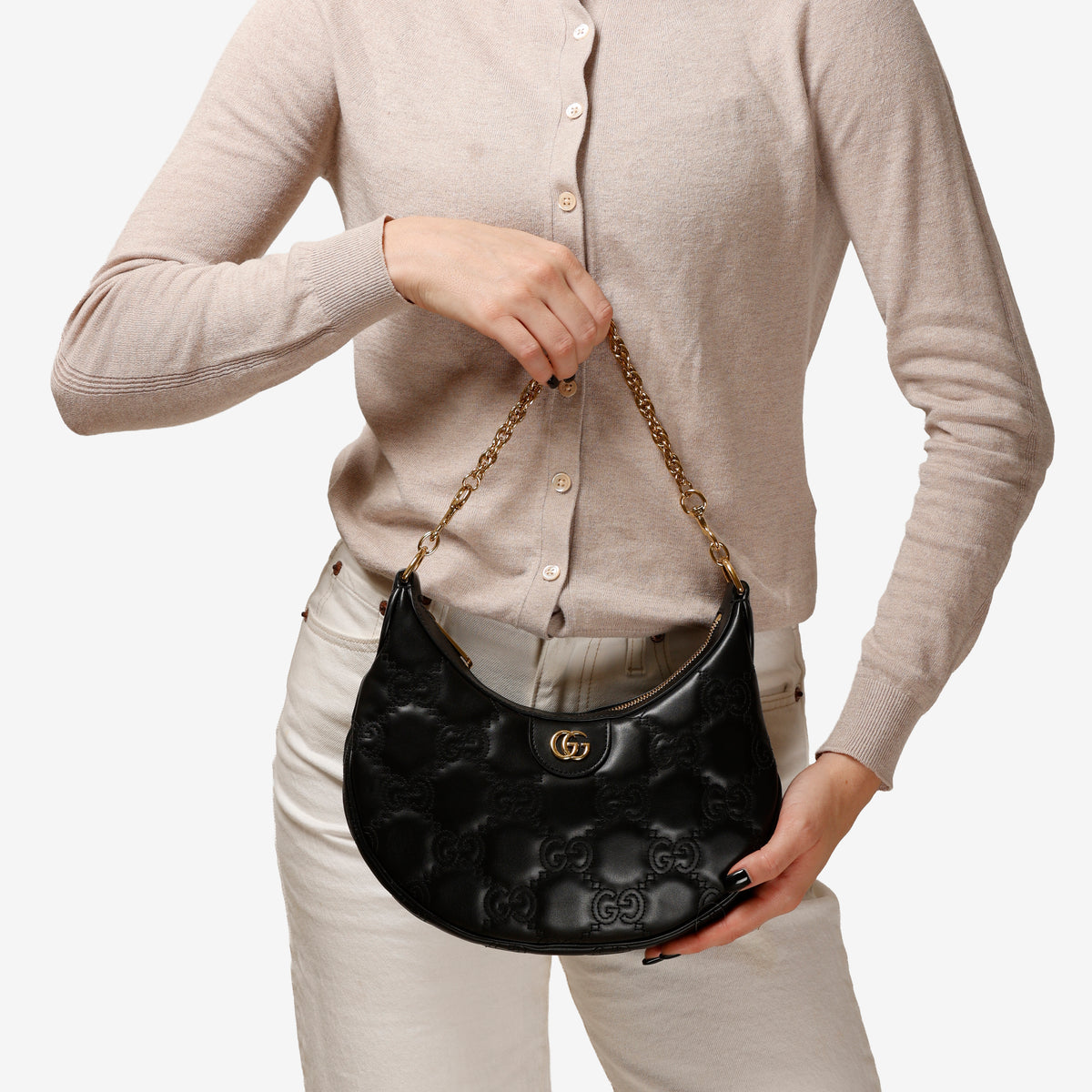 Small Matelasse Hobo Shoulder Bag, Black
