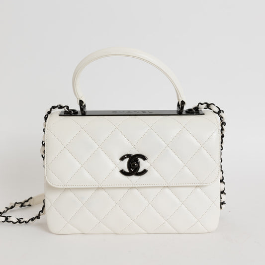 Small Lambskin Quilted Trendy CC, White Black Hardware