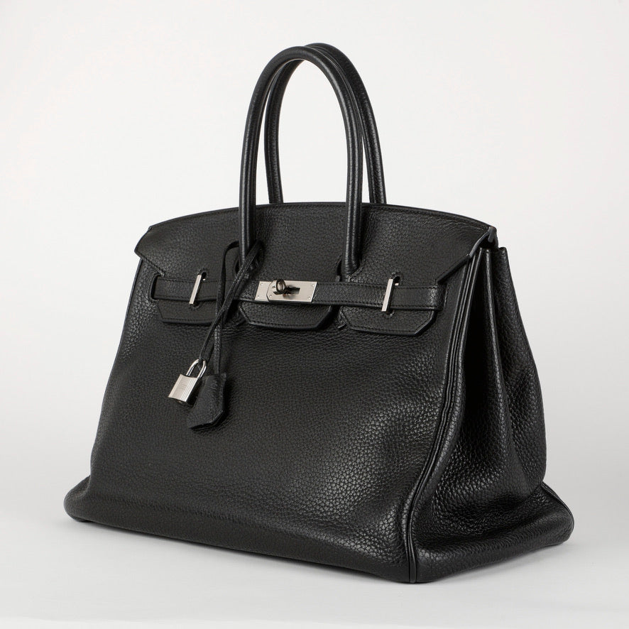 Birkin 35 Black Clemence Palladium Hardware