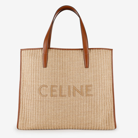 Logo Leather Trimmed Raffia Tote