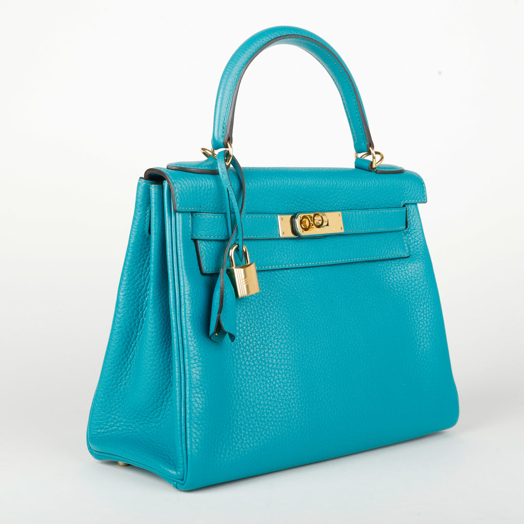 Kelly 28 Blue Paon Clemence Gold Hardware