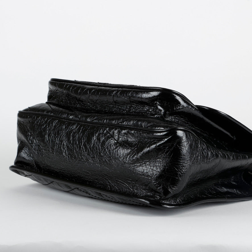 Large Nikki, Black Crinkled Calfskin