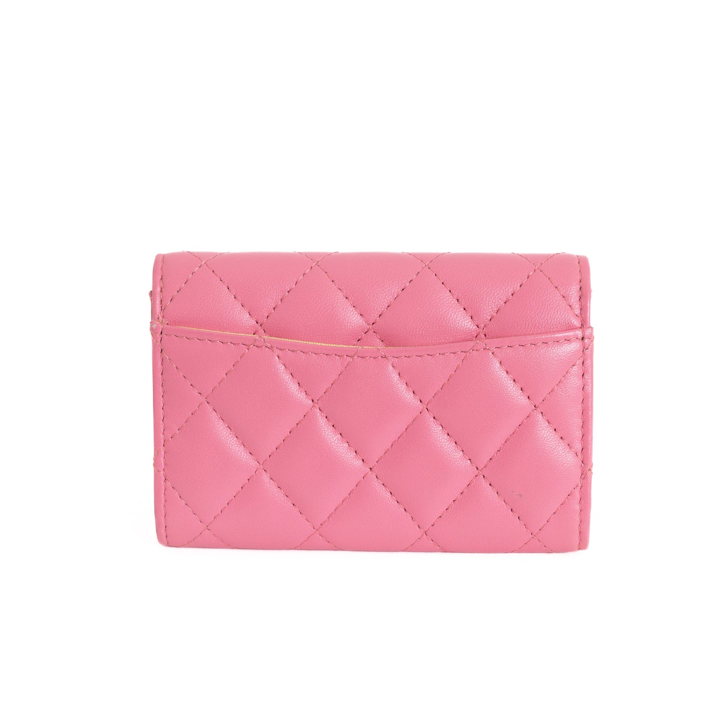 Classic Flap Card Holder, Pink/Yellow Lambskin  8483