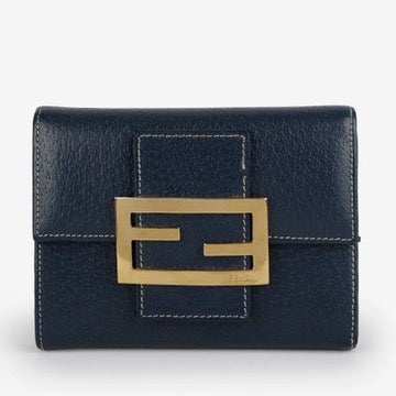 Baguette Trifold Wallet, Navy Calfskin