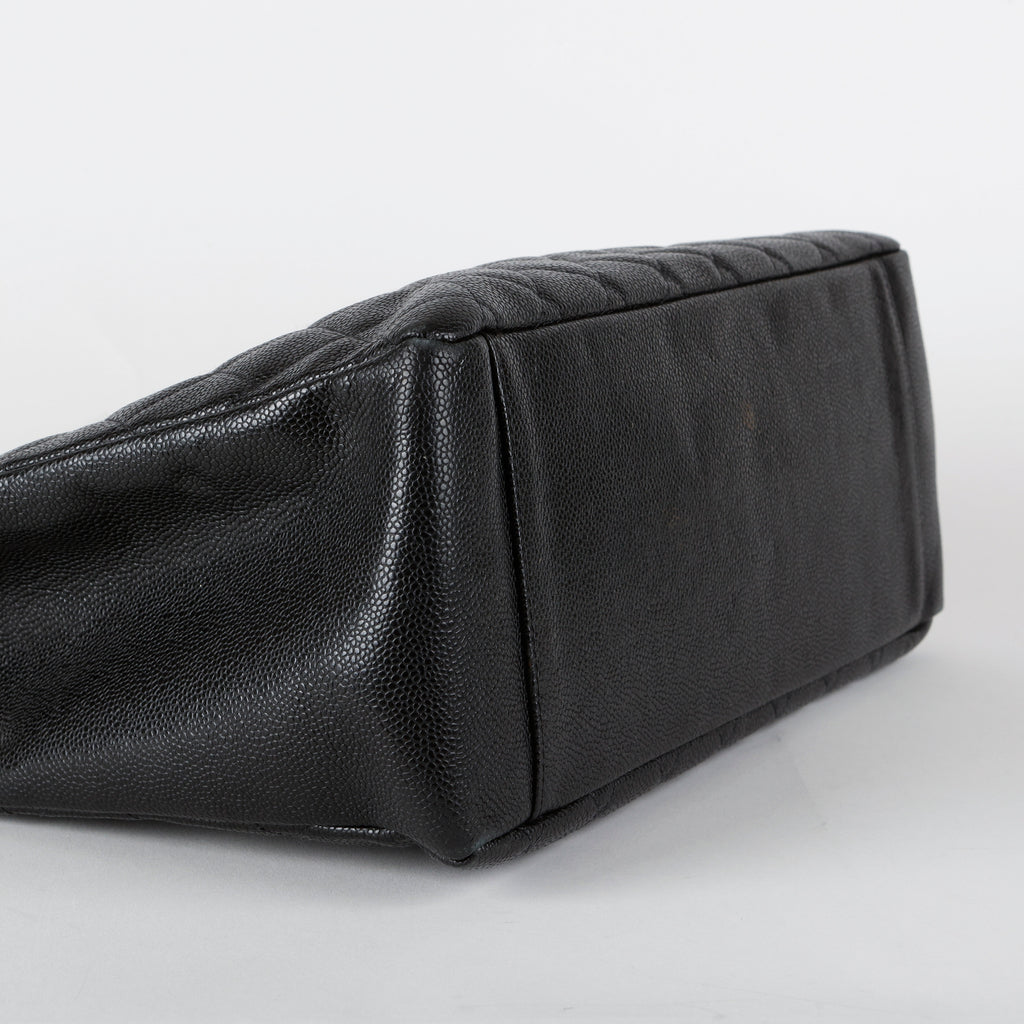 Grand Shopping Tote, Black Caviar Gold Hardware