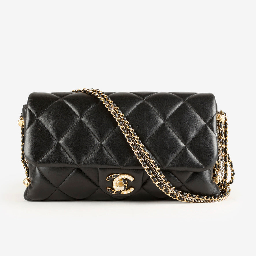 Lambskin Quilted Crush On Chains Flap Bag Black