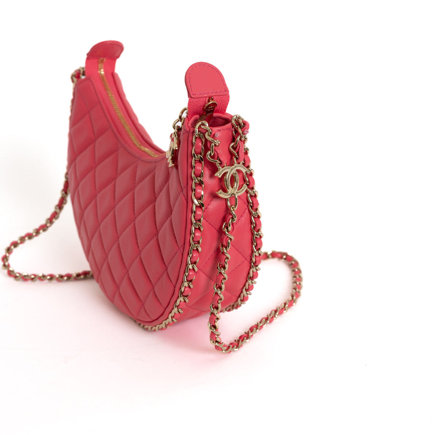 Quilted Chain Hobo, Pink Lambskin 2830