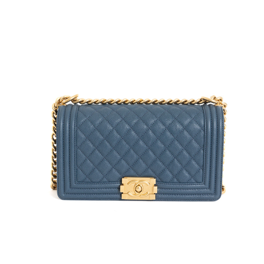 Old Medium Boy Bag Blue Caviar Brushed Gold