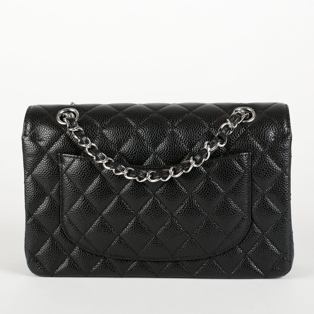 Black Caviar Small Double Flap Silver Hardware