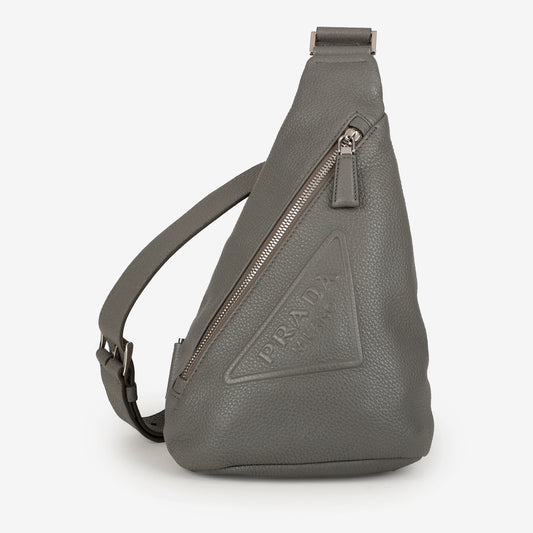 Sling Triangle Sport Belt Bag, Grey Calfskin