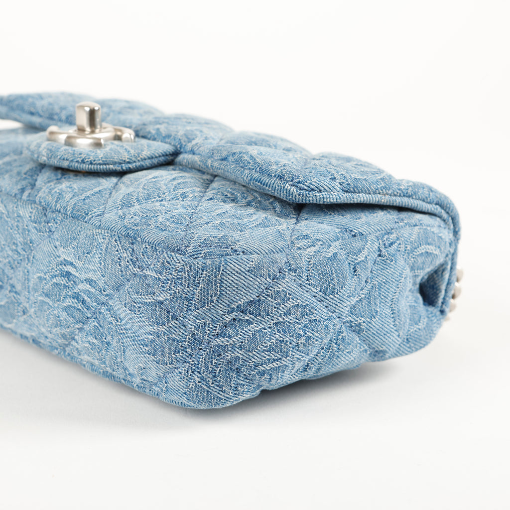 Denim Camellia Sweetheart Mini Flap