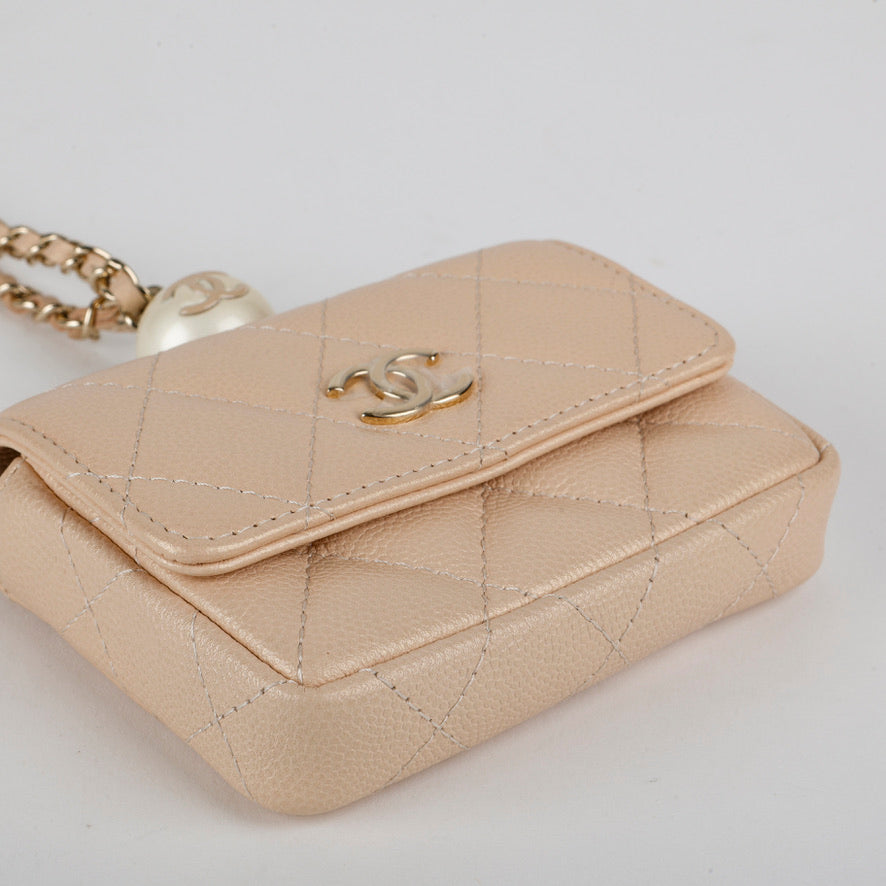 CC Pearl Coin Card Holder with Chain Caviar