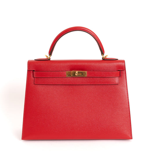 Kelly Sellier 32 Rouge Casaque Epsom Leather Gold Hardware