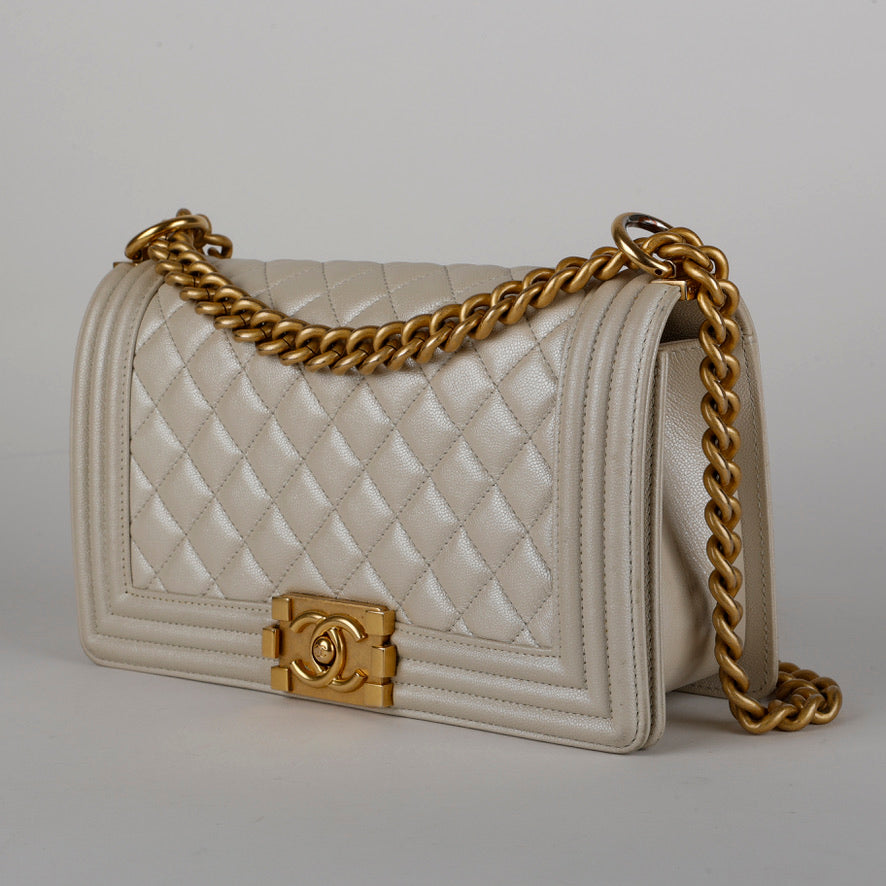 Old Medium Boy Bag, Iridescent Cream 11546