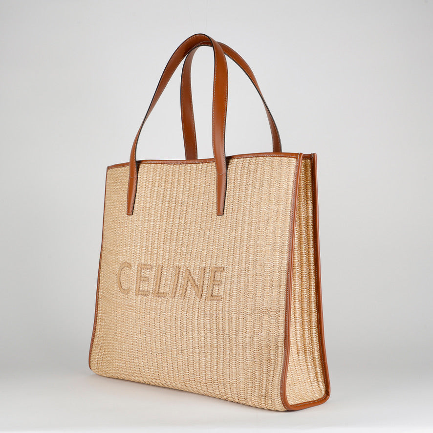 Logo Leather Trimmed Raffia Tote