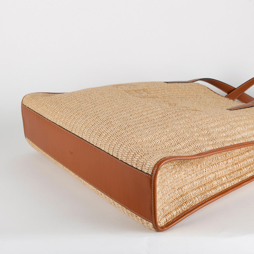 Logo Leather Trimmed Raffia Tote