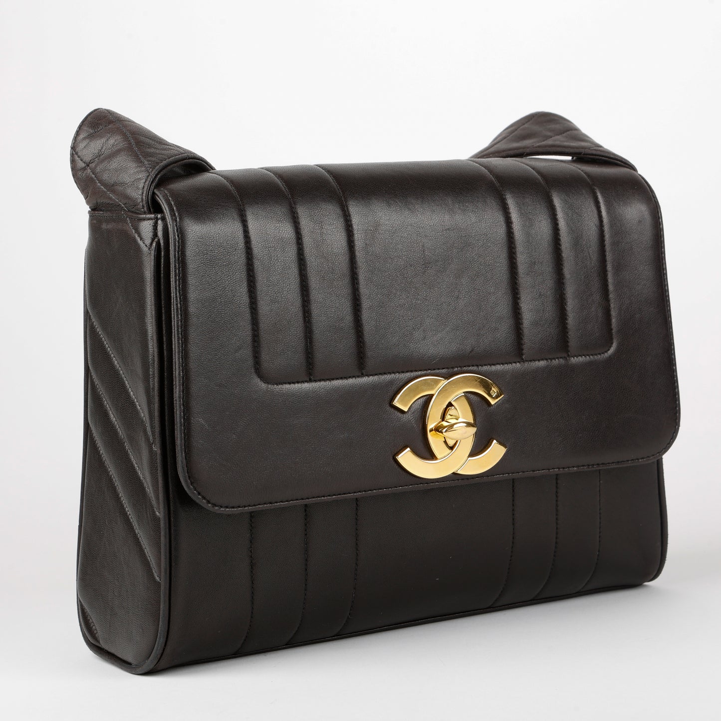Vertical Mademoiselle Flap, Black Lambskin