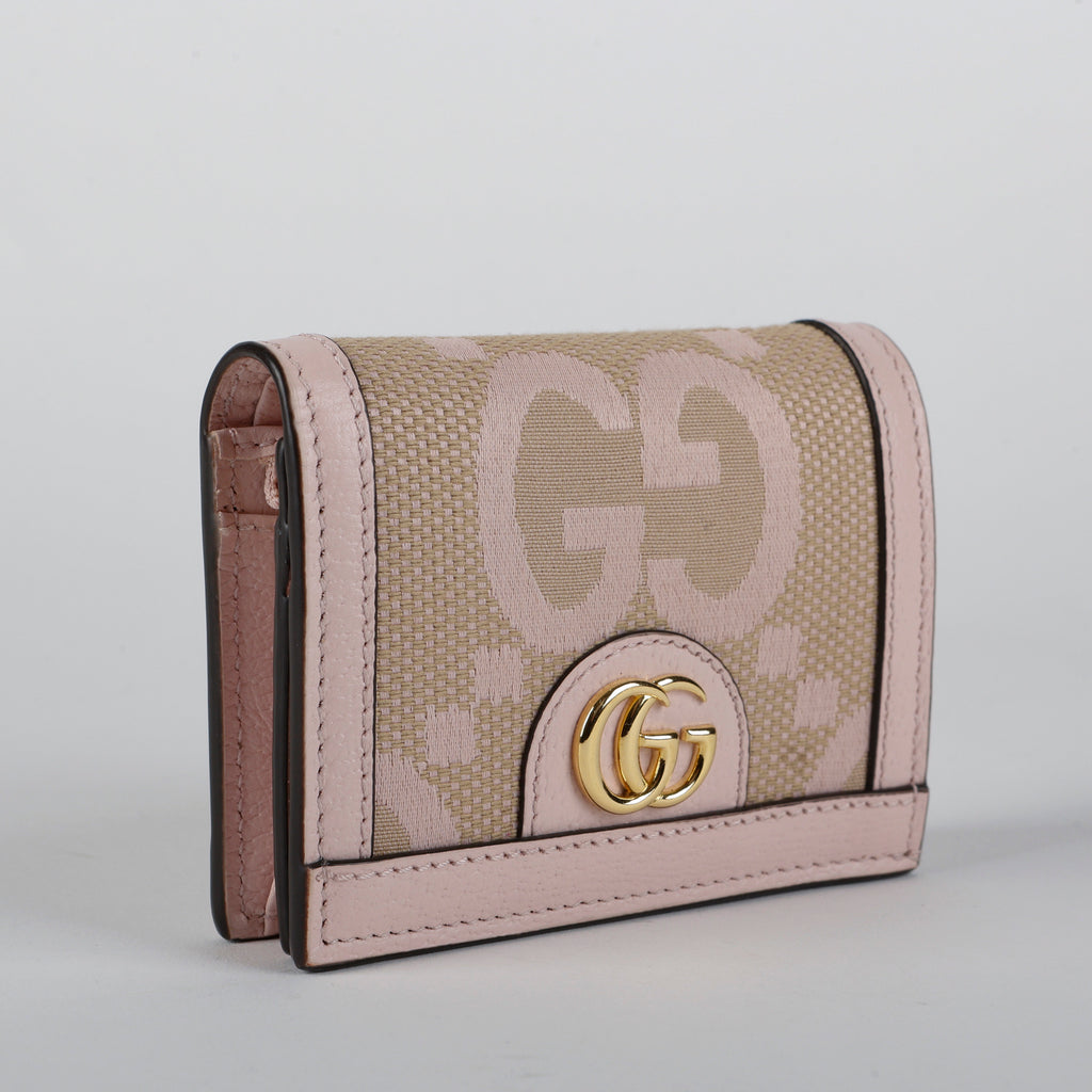 Jumbo GG Ophidia Card Case, Pink Canvas